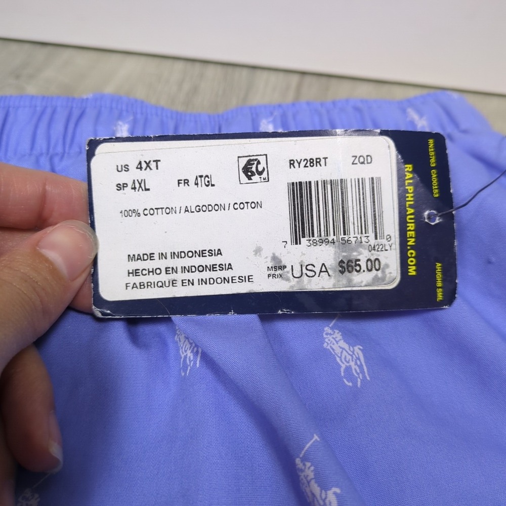 Polo Ralph Lauren Pajama Pants Mens 4XLT Blue White Logo All Over Print Lounge - Picture 3 of 16